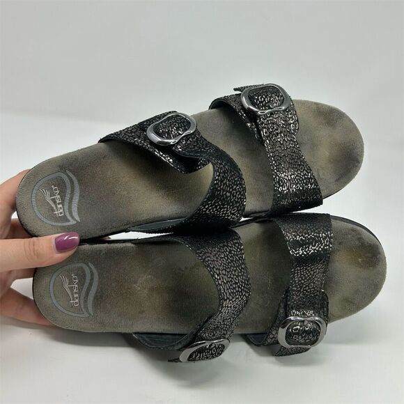 Dansko Women's Black Wedge Heel Slip-On Sandals Size 39 (US 8.5-9) Summer - Picture 11 of 12